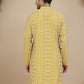 Geometric Print Silk Blend Straight Kurtas for Men ( KO 5250 Yellow )
