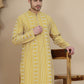 Geometric Print Silk Blend Straight Kurtas for Men ( KO 5250 Yellow )