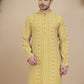 Geometric Print Silk Blend Straight Kurtas for Men ( KO 5250 Yellow )