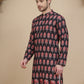 Printed Silk Blend Straight Kurtas for Men ( KO 5251 Black )