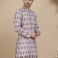 Printed Silk Blend Straight Kurtas for Men ( KO 5251 Grey )