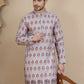 Printed Silk Blend Straight Kurtas for Men ( KO 5251 Grey )