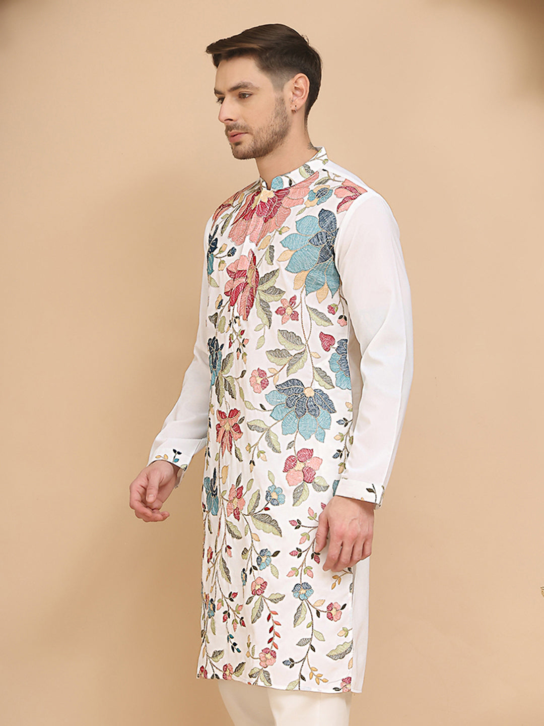 White Embroidered Kurta with Sequins & Zari Work ( KO 5255 White )