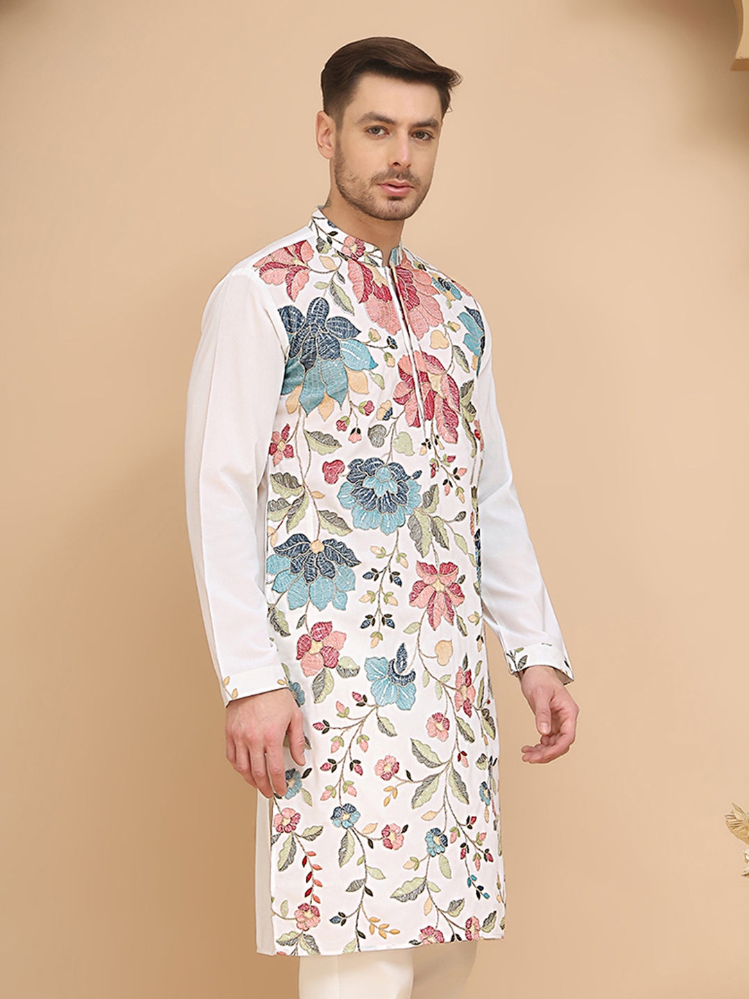 White Embroidered Kurta with Sequins & Zari Work ( KO 5255 White )