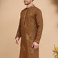 Silk Blend Kurtas with Golden Eagle Embroidery ( KO 5256 Brown )