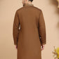 Silk Blend Kurtas with Golden Eagle Embroidery ( KO 5256 Brown )