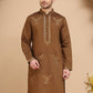 Silk Blend Kurtas with Golden Eagle Embroidery ( KO 5256 Brown )