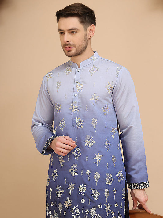 Woven Design Short Kurta for Men ( KO 5257 Blue )