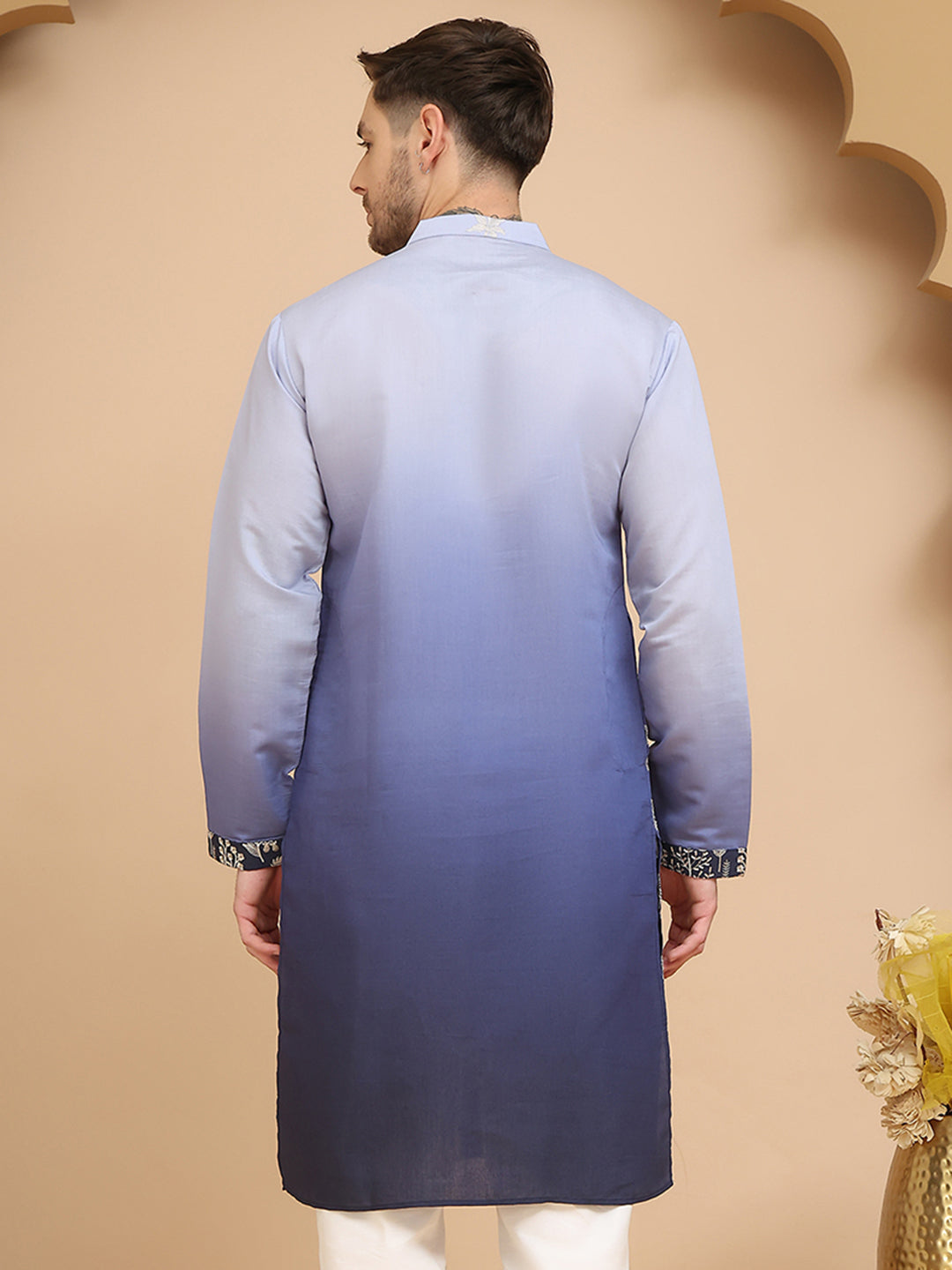 Woven Design Short Kurta for Men ( KO 5257 Blue )