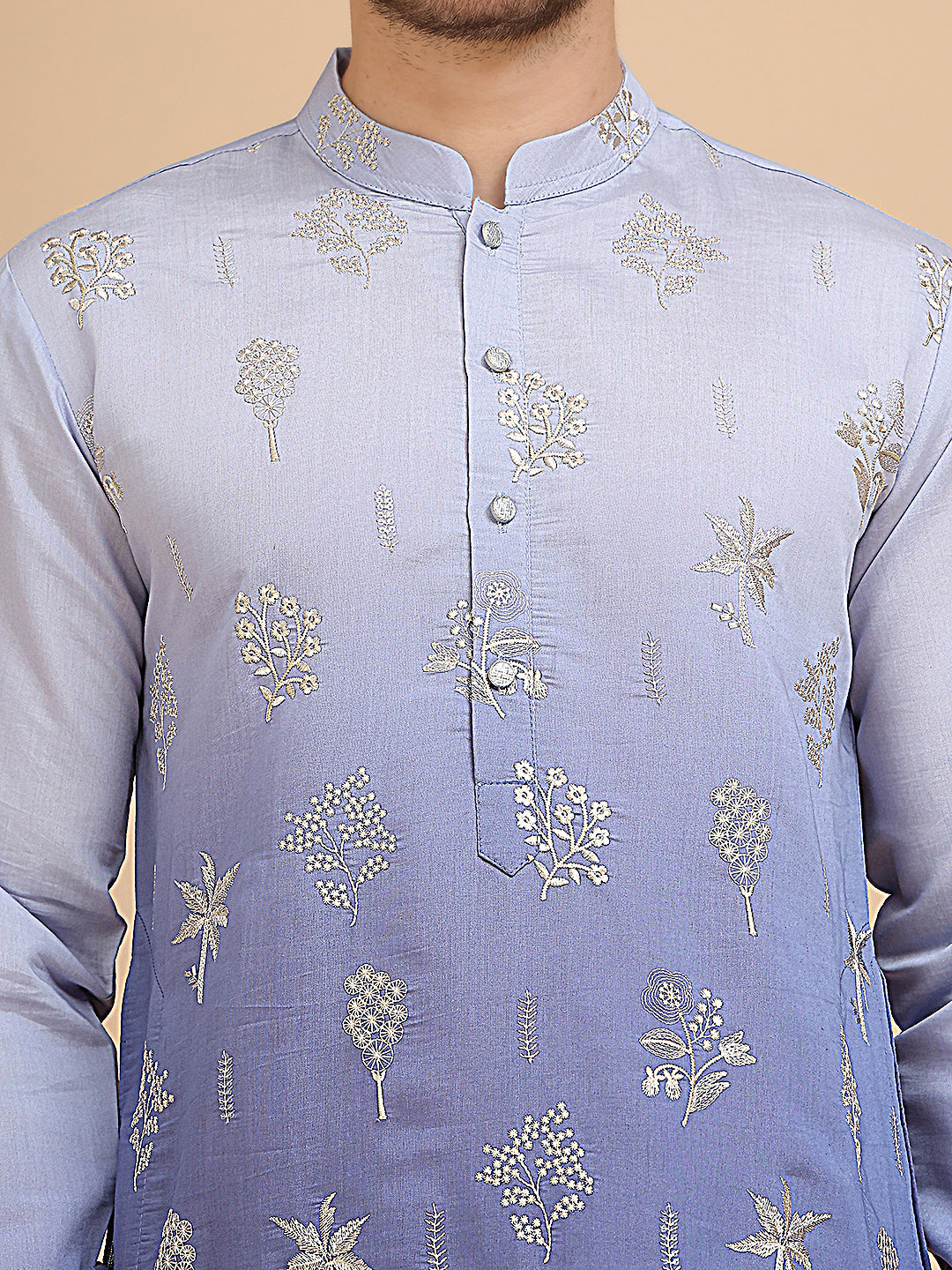 Woven Design Short Kurta for Men ( KO 5257 Blue )