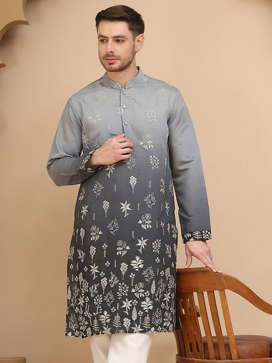 Woven Design Short Kurta for Men ( KO 5257 Grey )