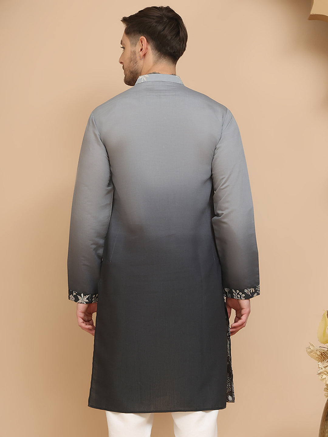 Woven Design Short Kurta for Men ( KO 5257 Grey )
