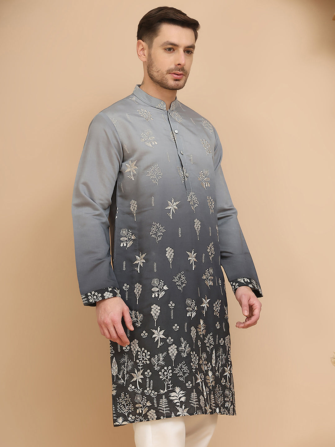Woven Design Short Kurta for Men ( KO 5257 Grey )