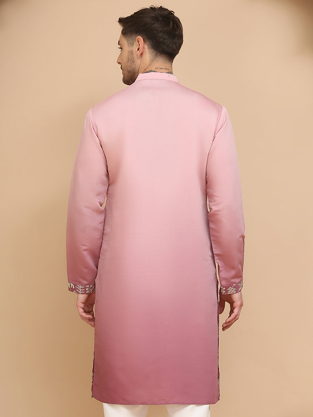 Woven Design Short Kurta for Men ( KO 5257 Pink )