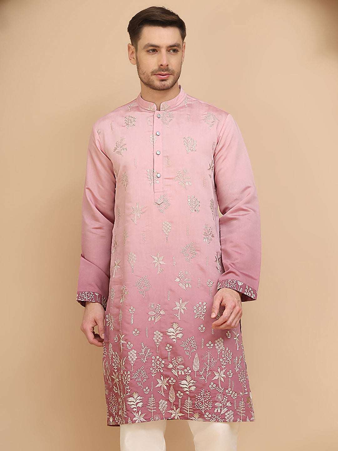 Woven Design Short Kurta for Men ( KO 5257 Pink )