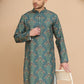 Printed Silk Blend Straight Kurtas for Men ( KO 5259 Green )