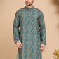 Printed Silk Blend Straight Kurtas for Men ( KO 5259 Green )
