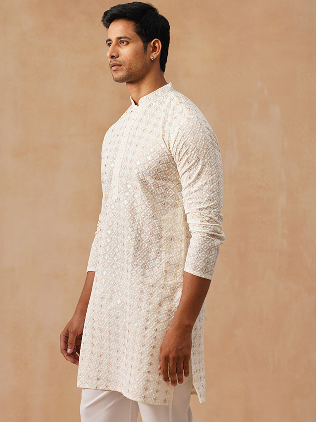 Men’s Ethnic Cotton Embroidered Kurta ( KO 5260 Cream )