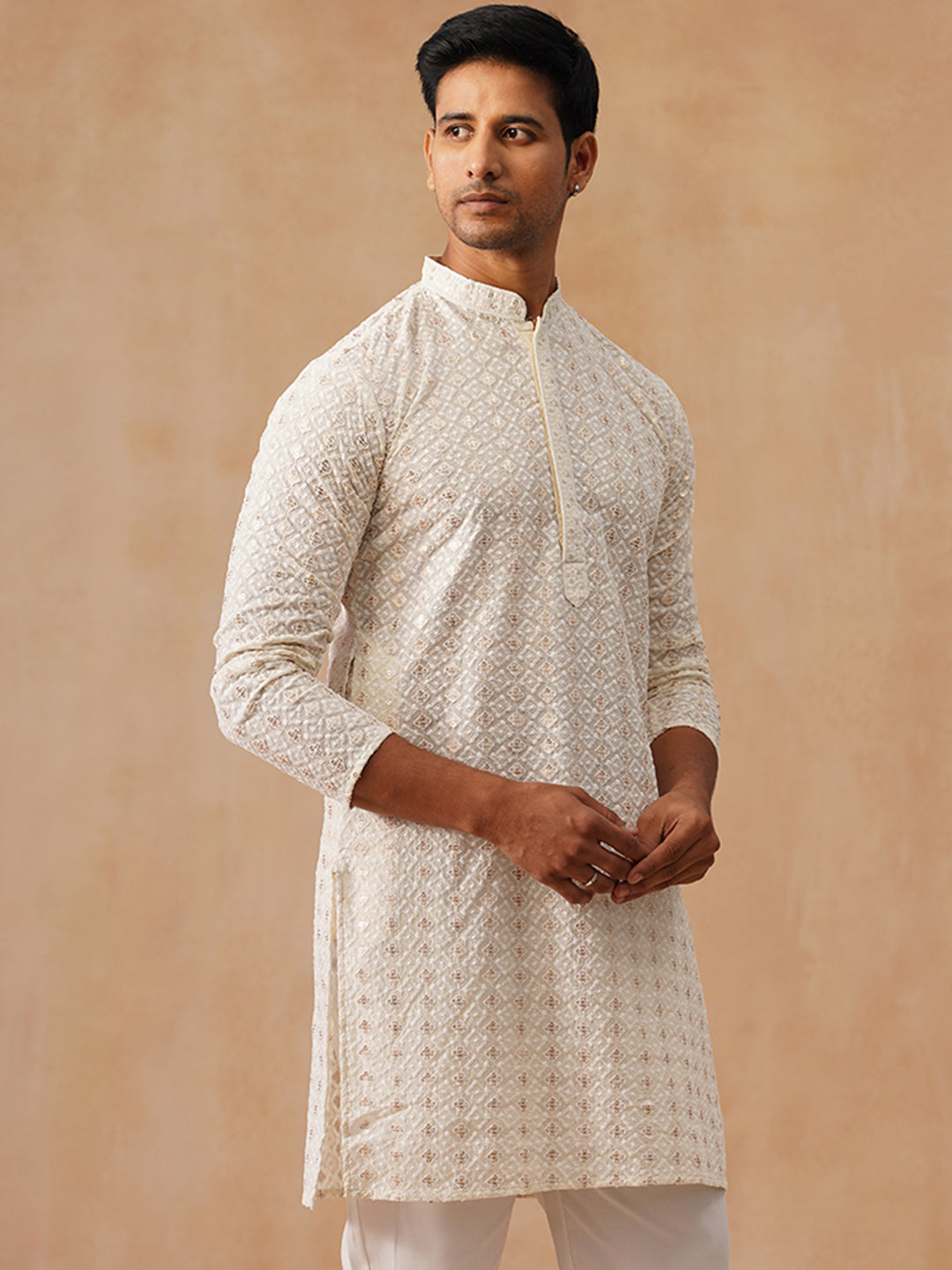 Men’s Ethnic Cotton Embroidered Kurta ( KO 5260 Cream )
