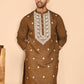Embroidered Silk Blend Kurtas for Men ( KO 5263 Mehndi ) [FF] [I-1-4]