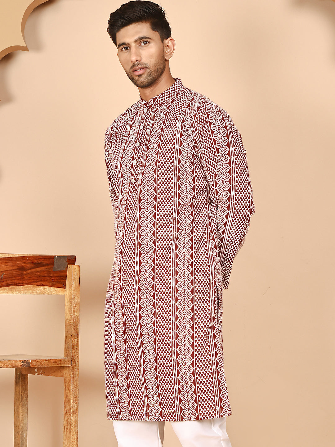 Embroidered Cotton Kurtas ( KO 5264 Maroon ) [FF] [O-10]