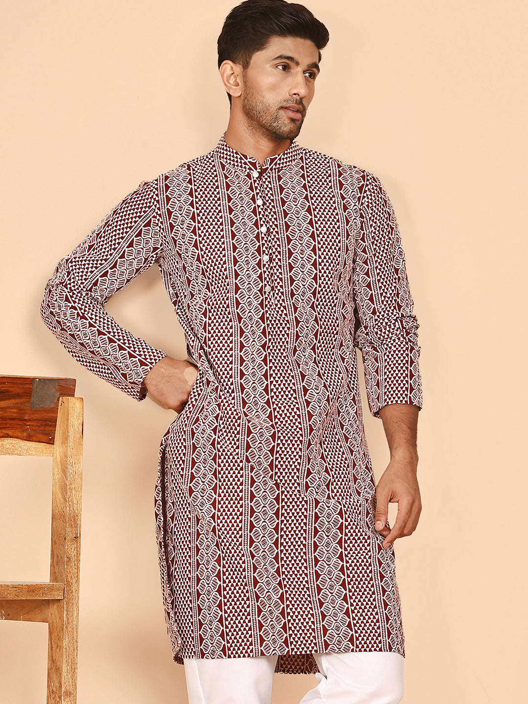 Embroidered Cotton Kurtas ( KO 5264 Maroon ) [FF] [O-10]