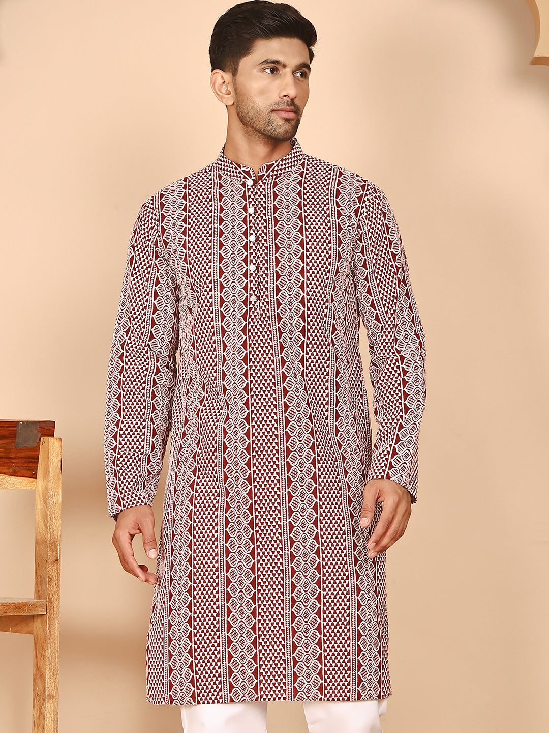 Embroidered Cotton Kurtas ( KO 5264 Maroon ) [FF] [O-10]