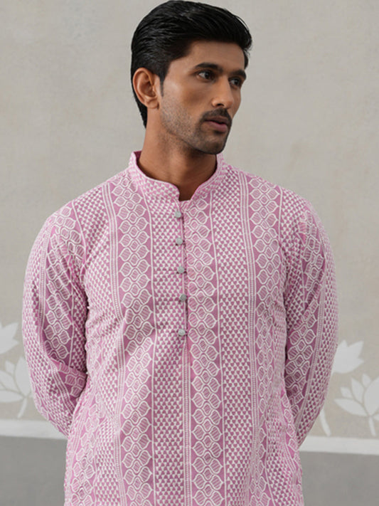 Embroidered Cotton Kurta (KO 5264 Pink ) [FF] [O-10]