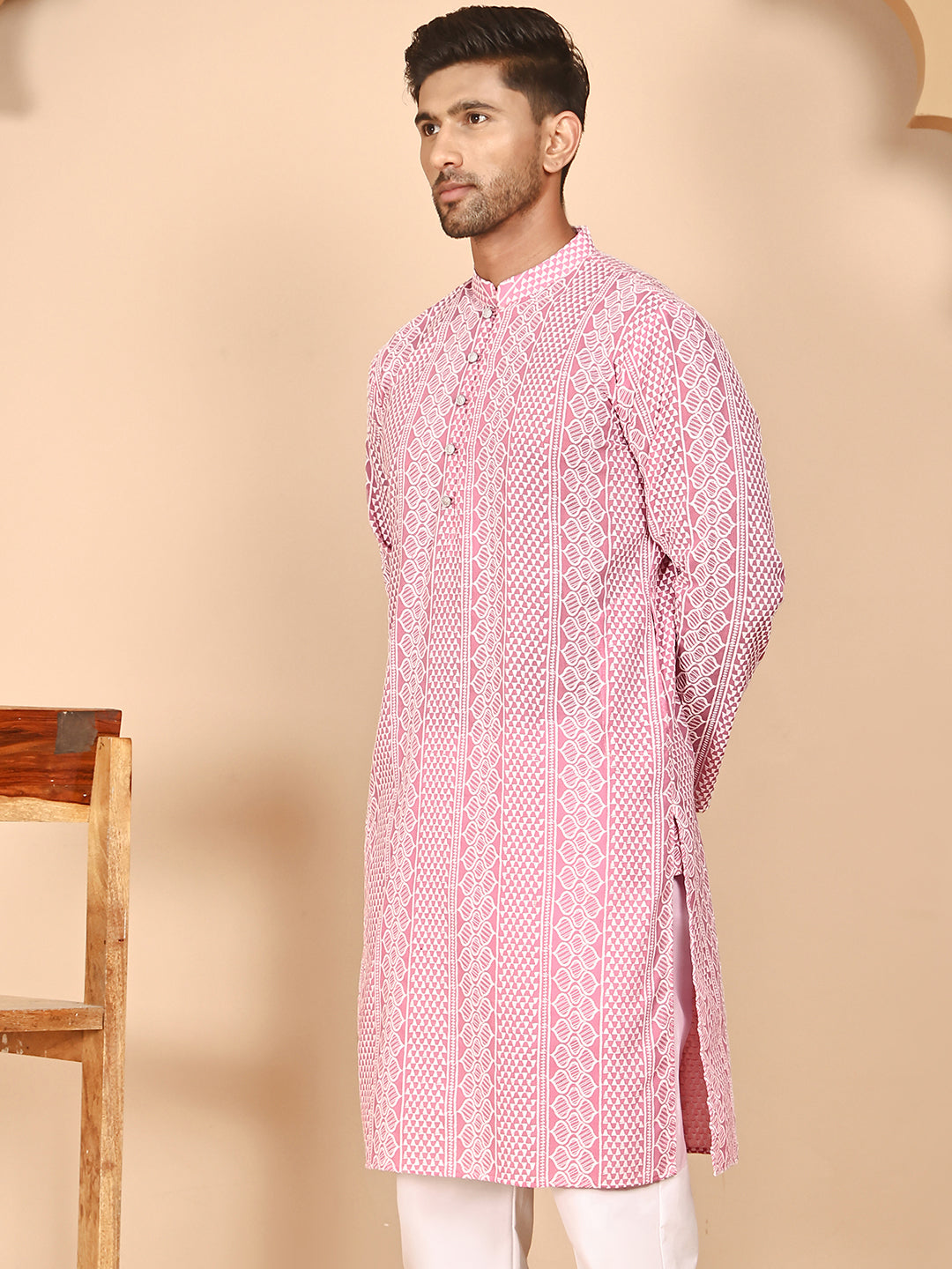 Embroidered Cotton Kurtas (KO 5264 Pink ) [FF] [O-10]