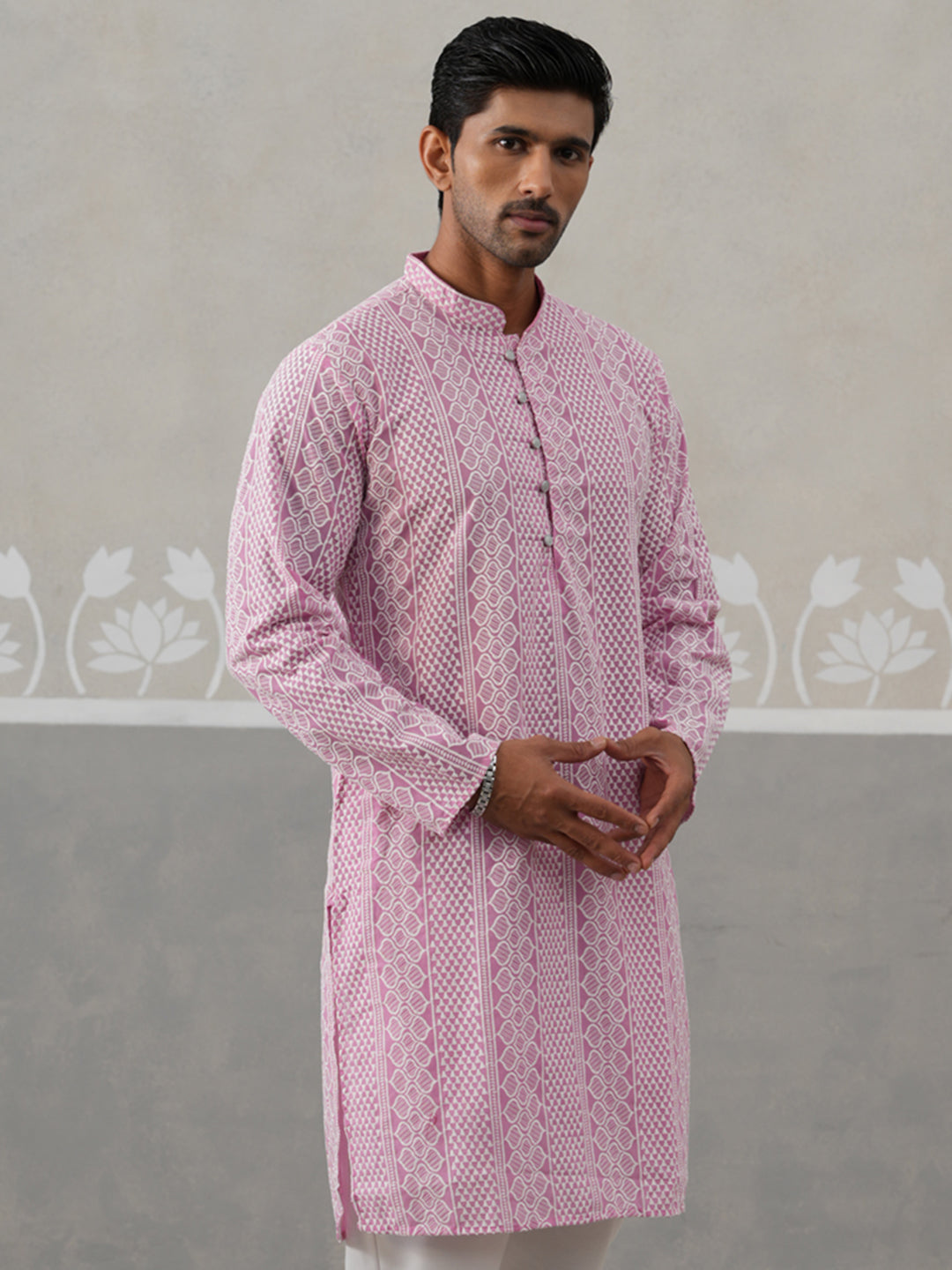 Embroidered Cotton Kurta (KO 5264 Pink ) [FF] [O-10]