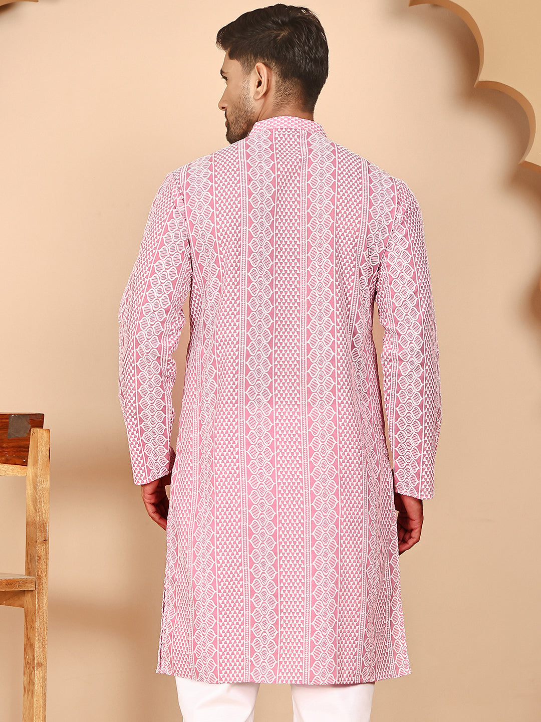 Embroidered Cotton Kurtas (KO 5264 Pink ) [FF] [O-10]