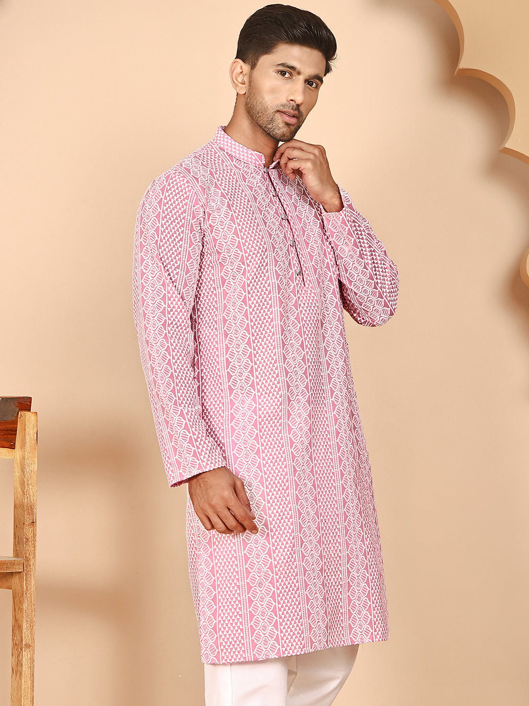 Embroidered Cotton Kurtas (KO 5264 Pink ) [FF] [O-10]