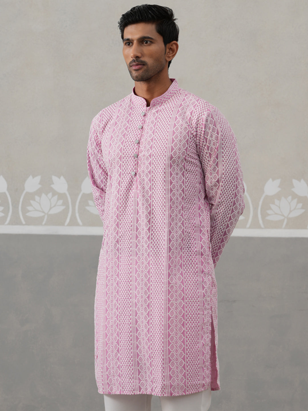 Embroidered Cotton Kurta (KO 5264 Pink ) [FF] [O-10]
