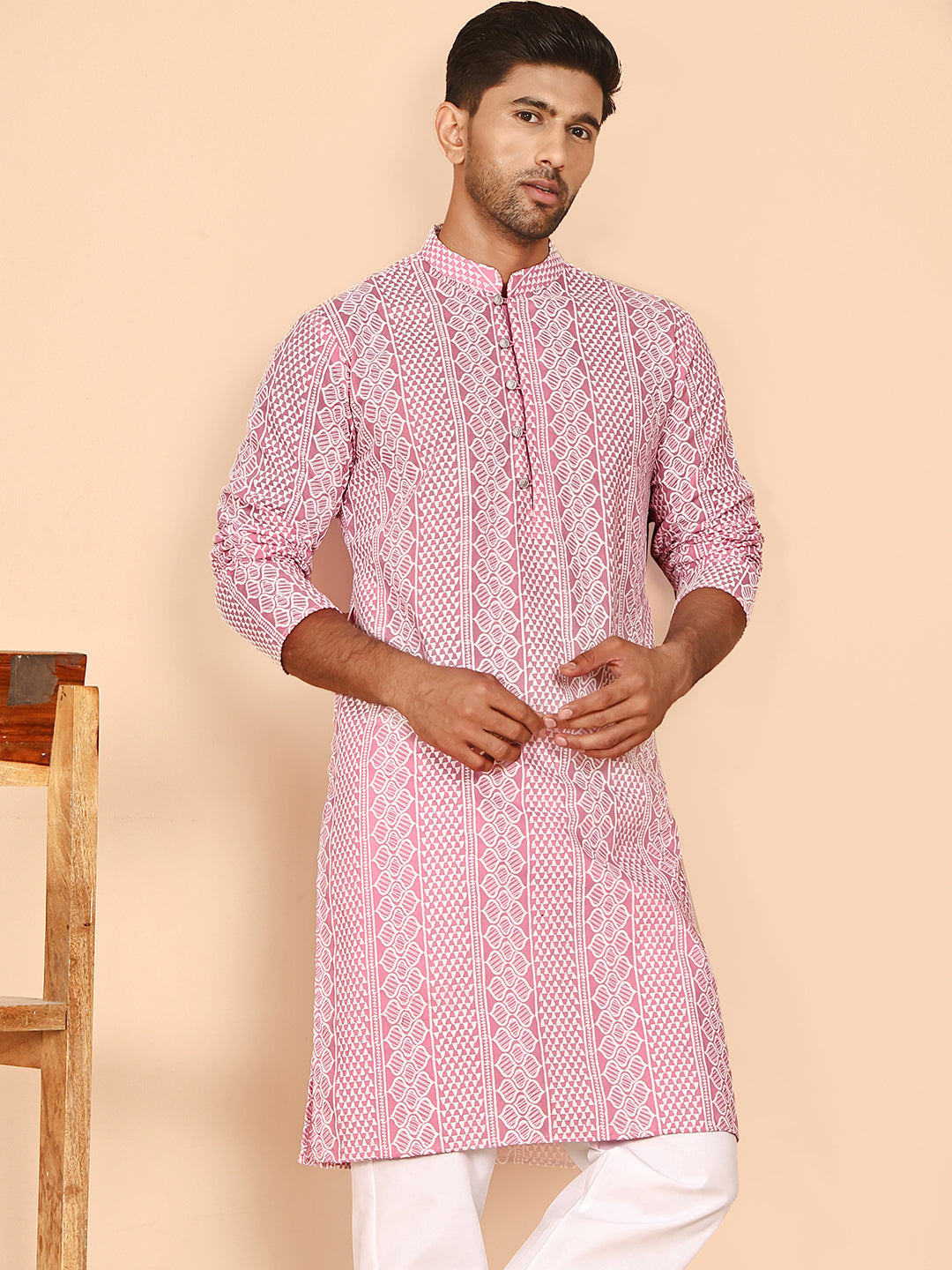 Embroidered Cotton Kurtas (KO 5264 Pink ) [FF] [O-10]