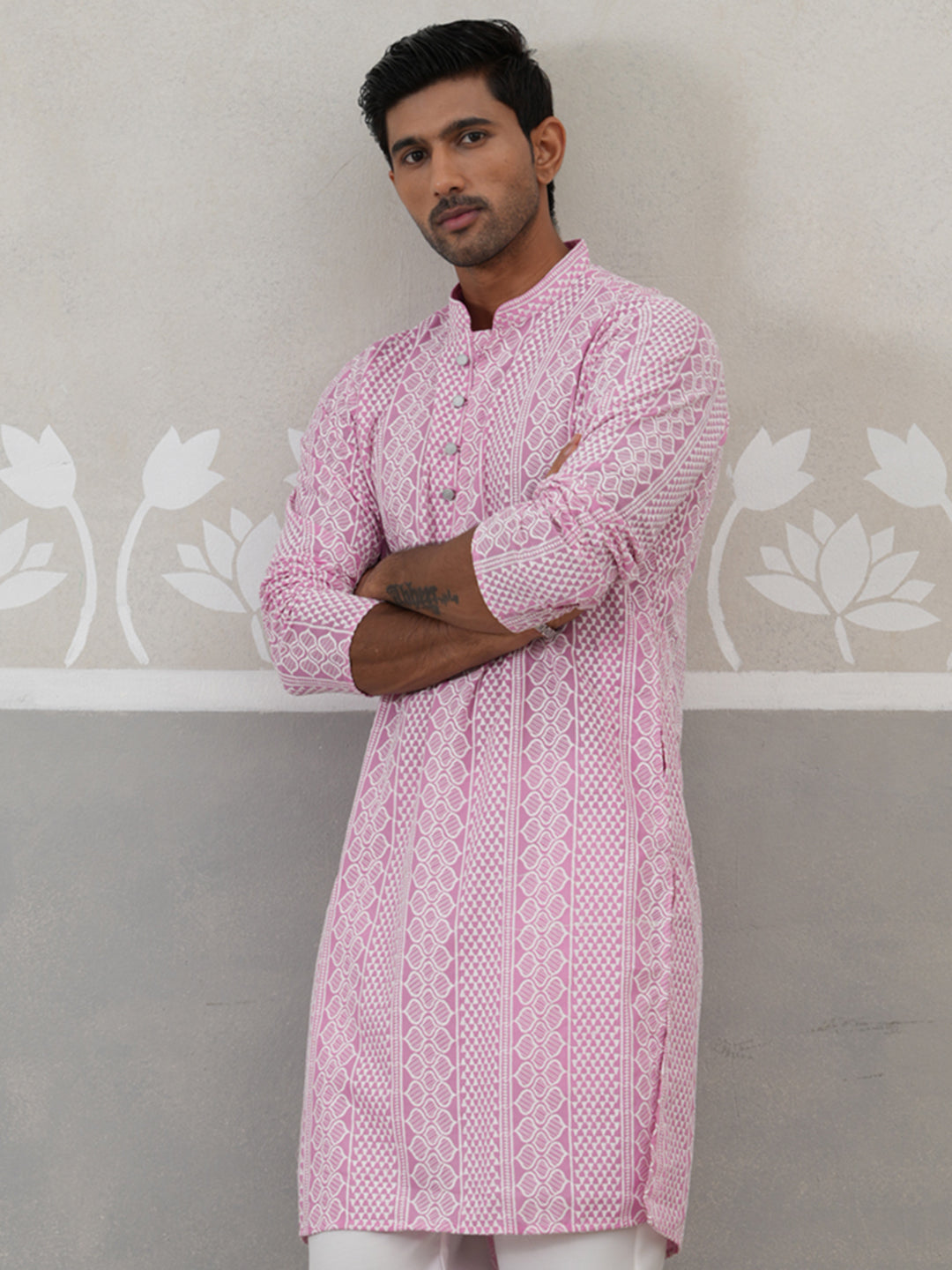 Embroidered Cotton Kurta (KO 5264 Pink ) [FF] [O-10]