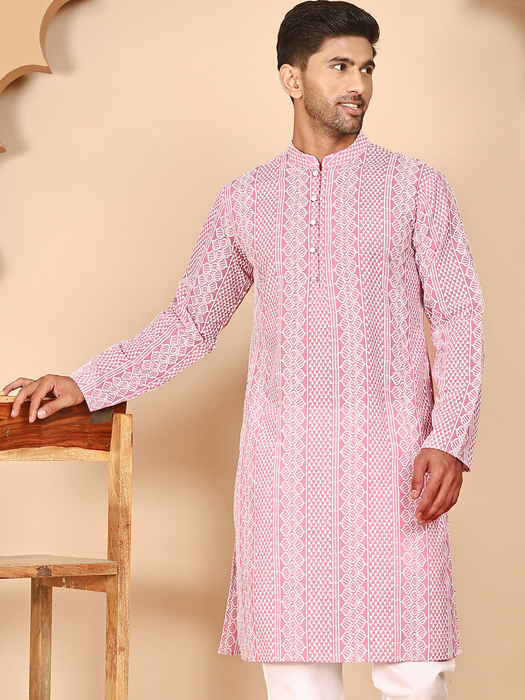 Embroidered Cotton Kurtas (KO 5264 Pink ) [FF] [O-10]