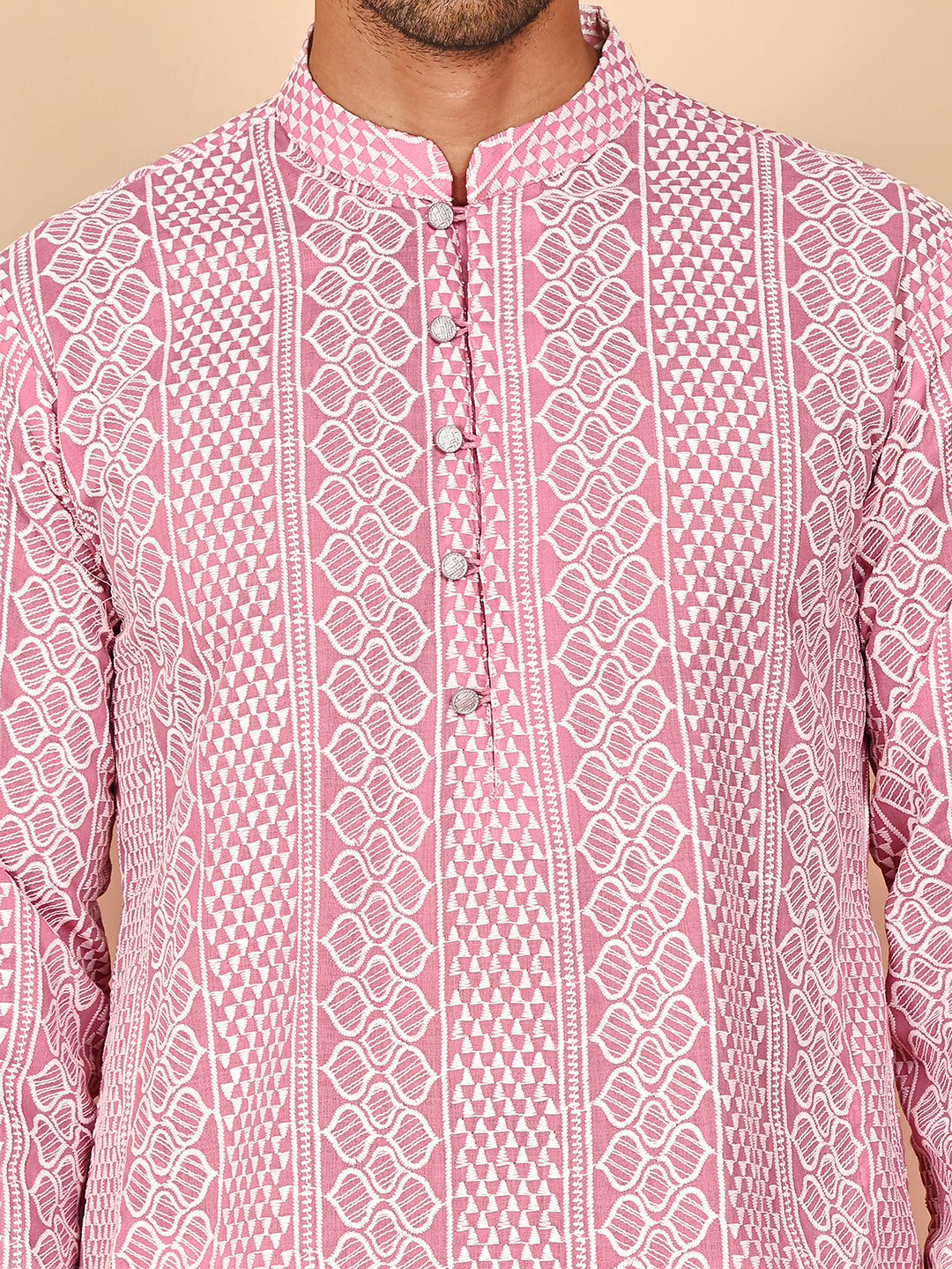 Embroidered Cotton Kurtas (KO 5264 Pink ) [FF] [O-10]