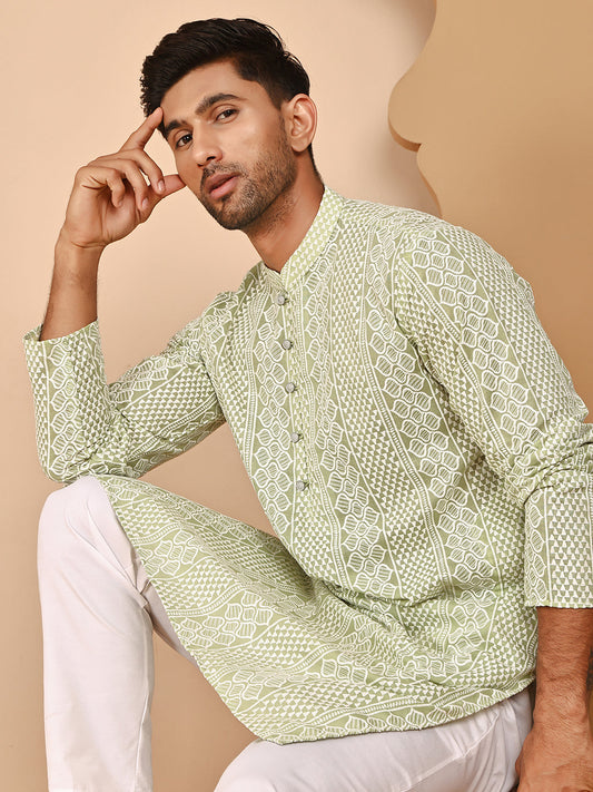 Embroidered Cotton Kurtas ( KO 5264 Pista ) [FF] [O-10]