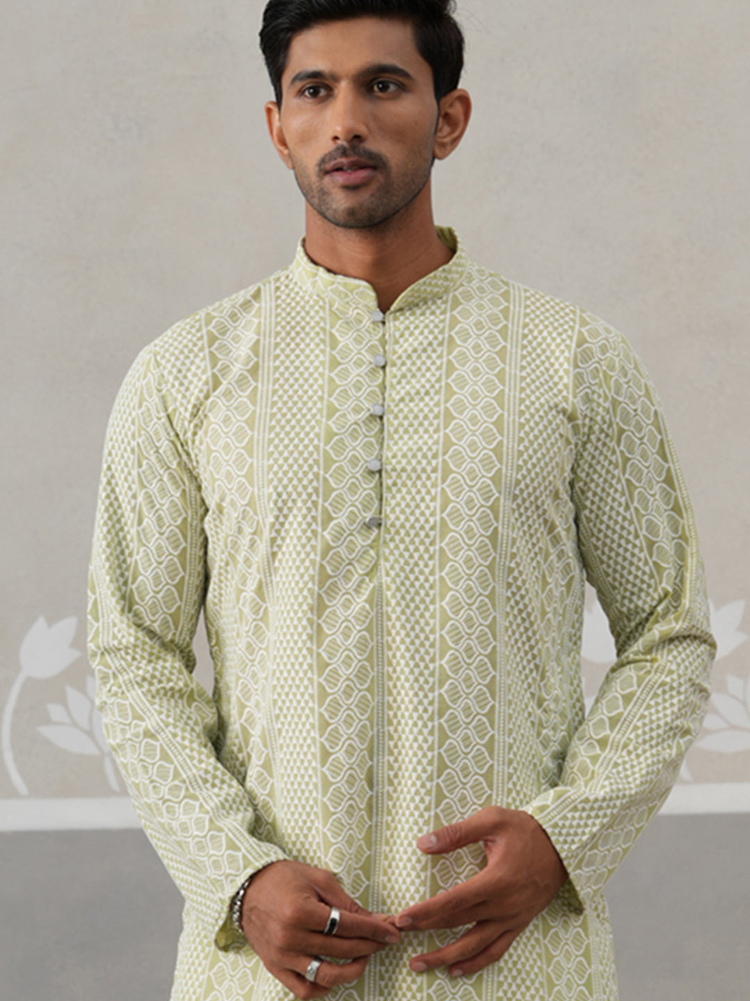 Embroidered Cotton Kurta ( KO 5264 Pista ) [FF] [O-10]