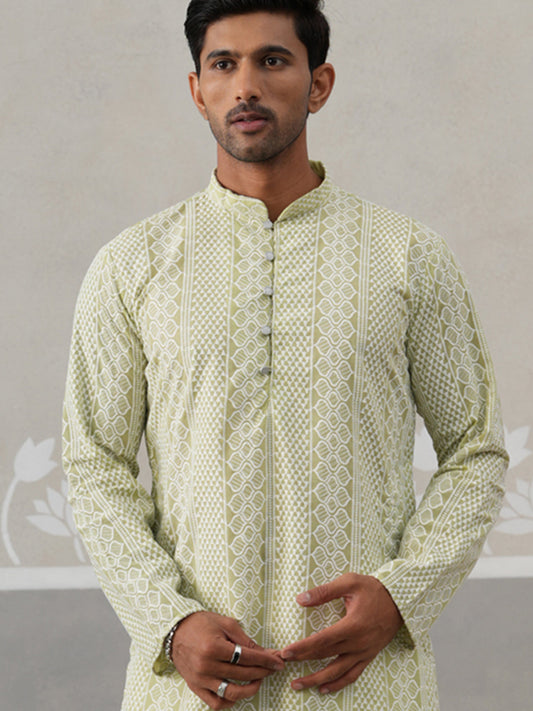 Embroidered Cotton Kurta ( KO 5264 Pista ) [FF] [O-10]