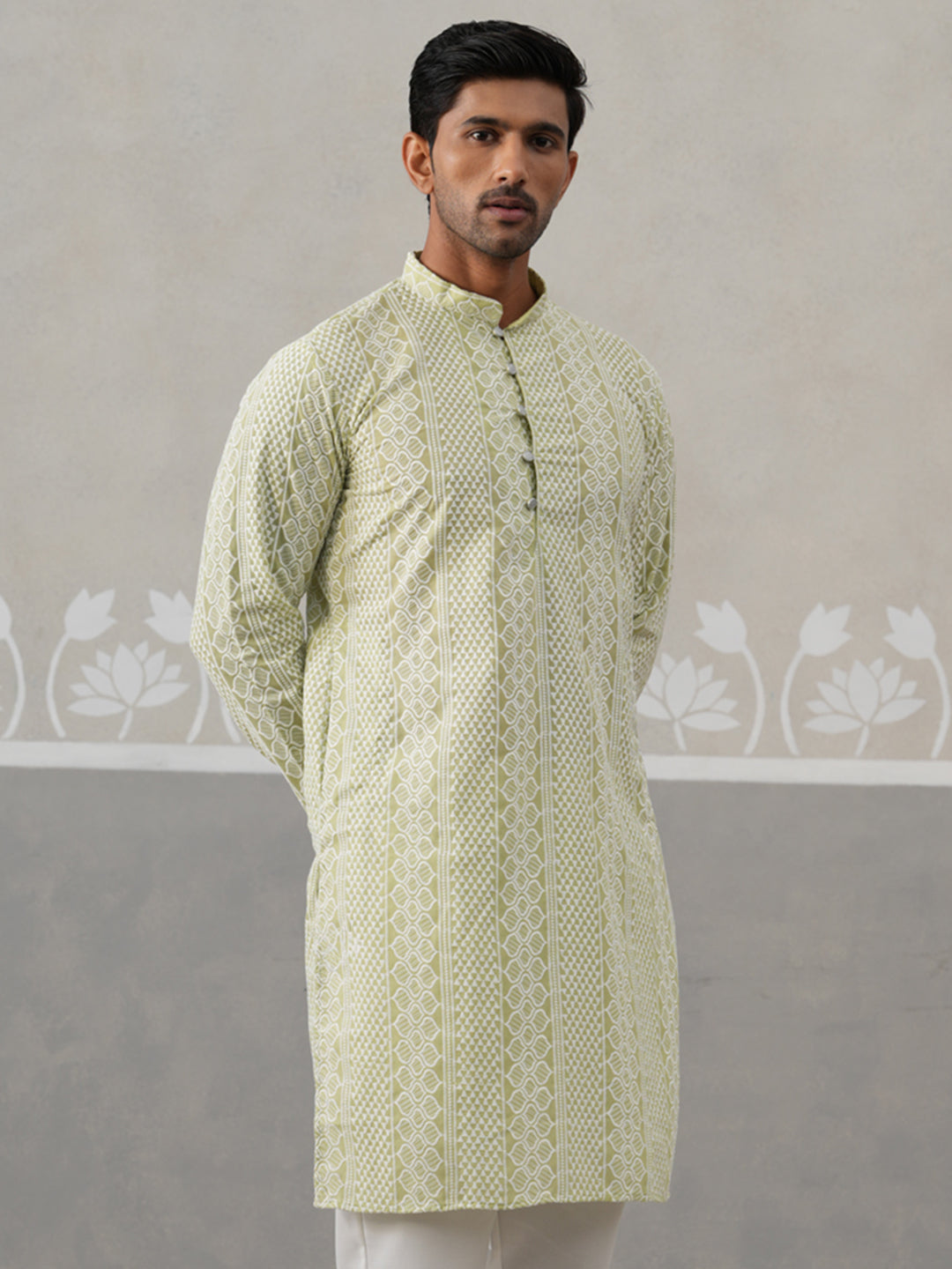 Embroidered Cotton Kurta ( KO 5264 Pista ) [FF] [O-10]