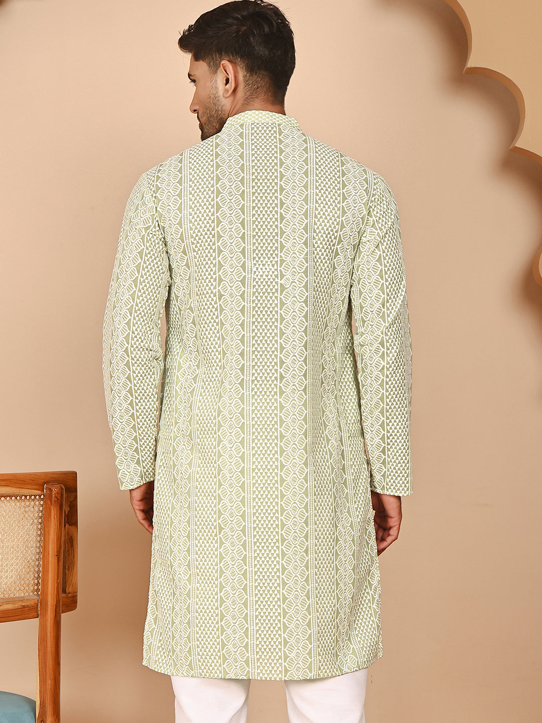 Embroidered Cotton Kurtas ( KO 5264 Pista ) [FF] [O-10]