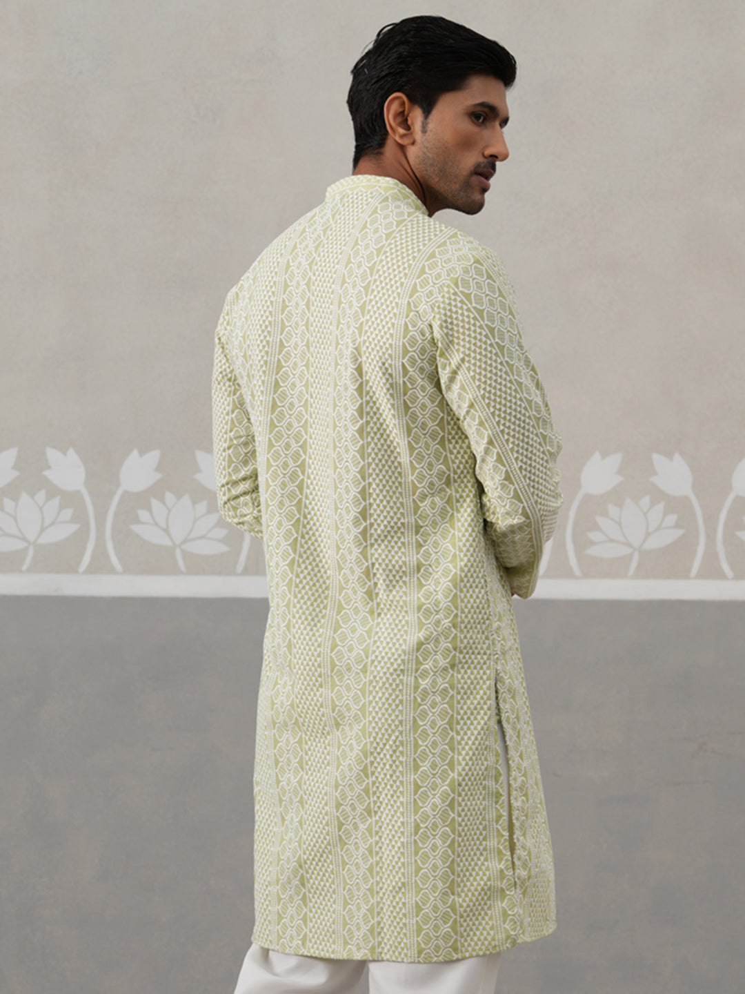 Embroidered Cotton Kurta ( KO 5264 Pista ) [FF] [O-10]