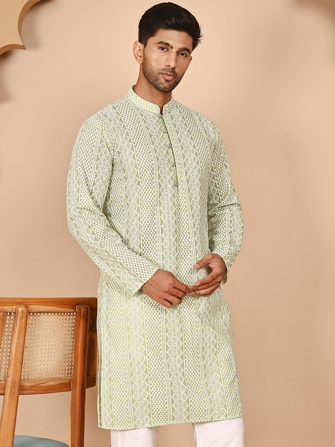 Embroidered Cotton Kurtas ( KO 5264 Pista ) [FF] [O-10]