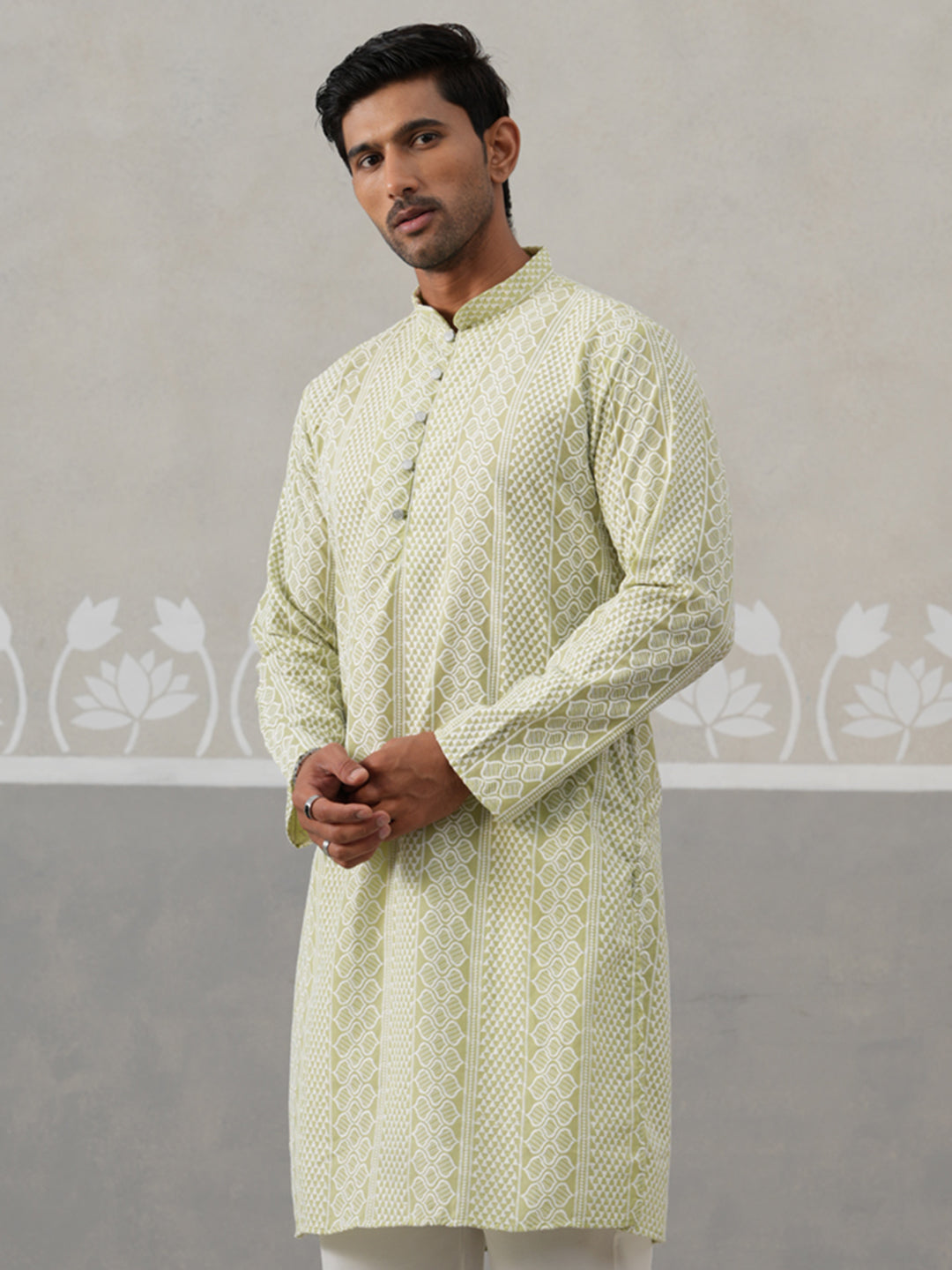 Embroidered Cotton Kurta ( KO 5264 Pista ) [FF] [O-10]