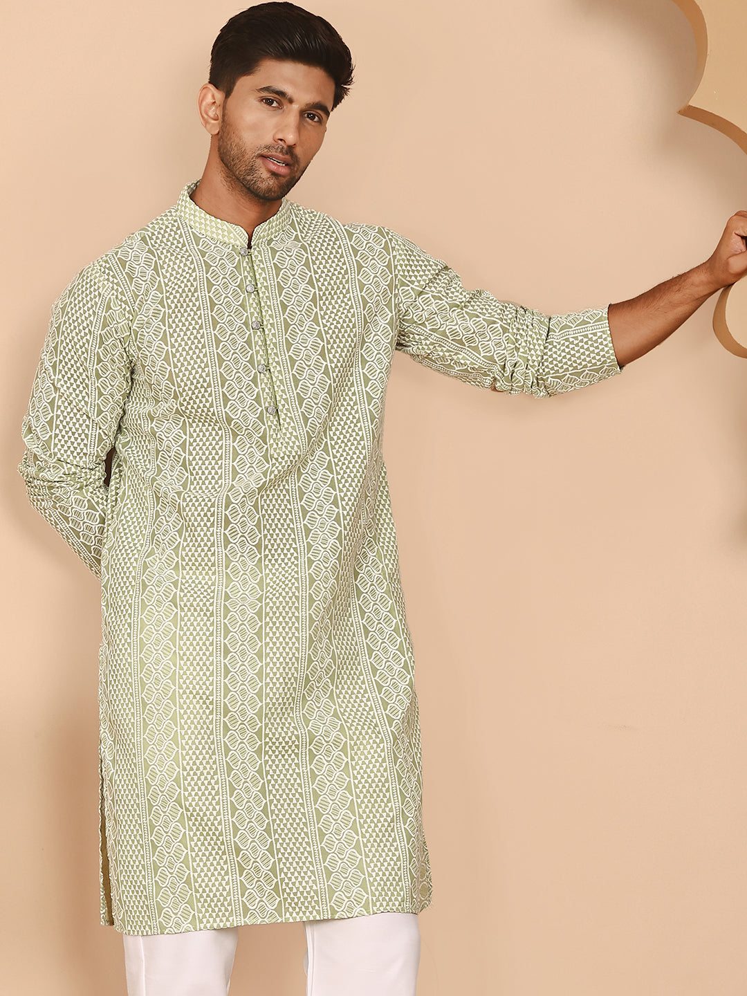 Embroidered Cotton Kurtas ( KO 5264 Pista ) [FF] [O-10]