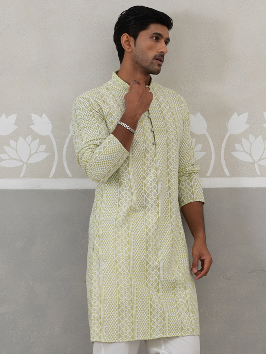 Embroidered Cotton Kurta ( KO 5264 Pista ) [FF] [O-10]