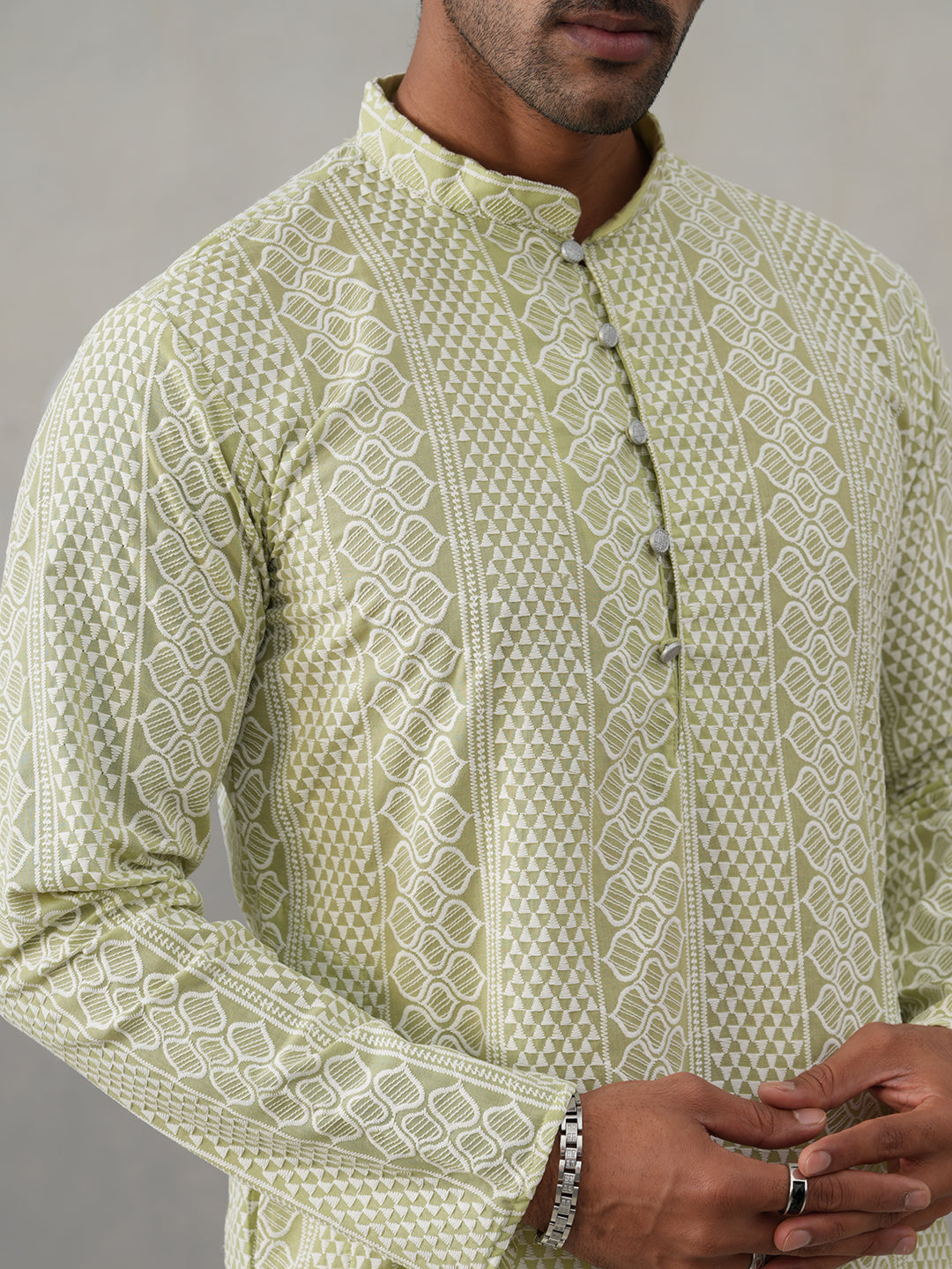 Embroidered Cotton Kurta ( KO 5264 Pista ) [FF] [O-10]