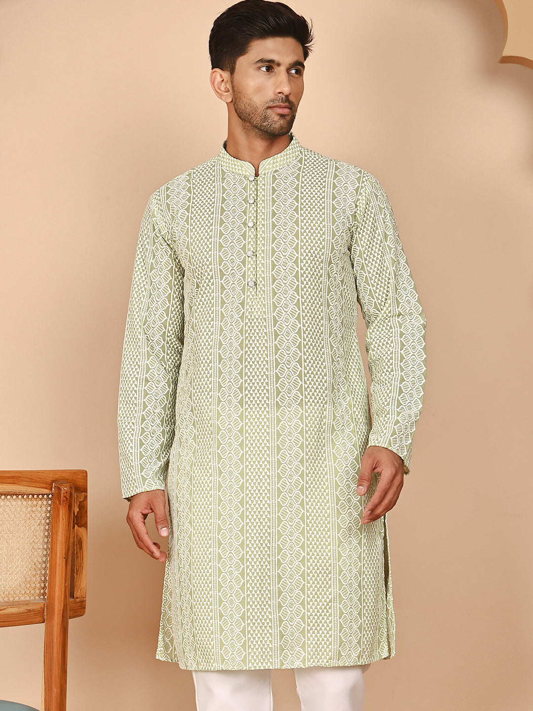 Embroidered Cotton Kurtas ( KO 5264 Pista ) [FF] [O-10]
