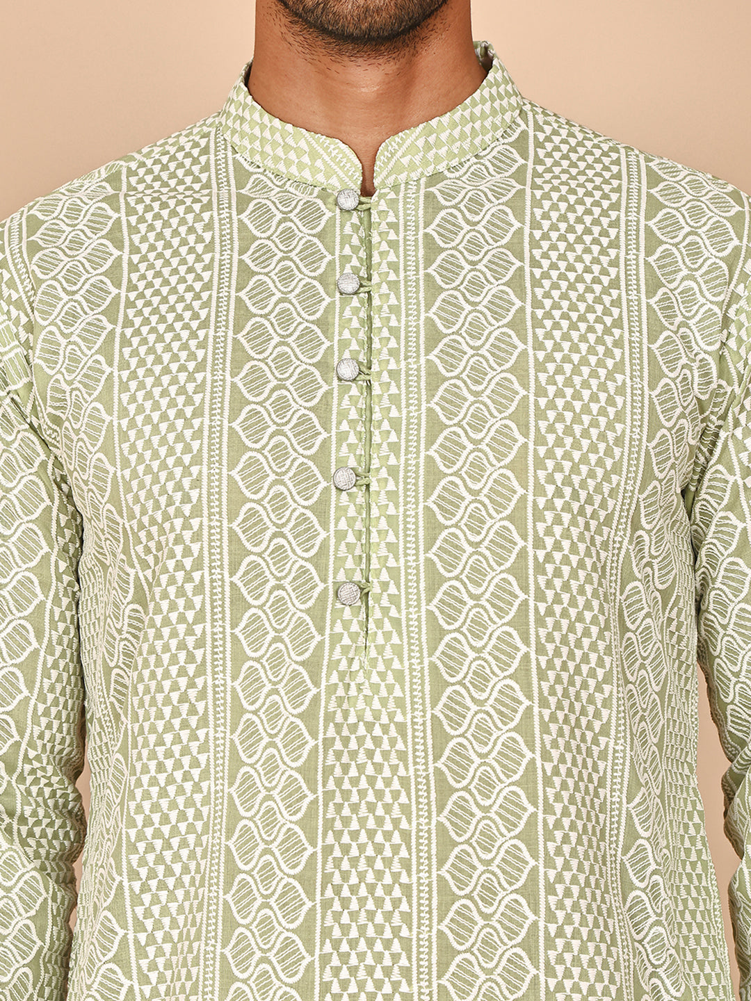Embroidered Cotton Kurtas ( KO 5264 Pista ) [FF] [O-10]